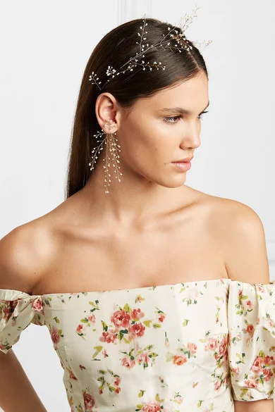 14 / QUATORZE   Baby's Breath gold-tone pearl headband