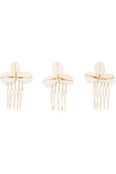 LELET NY   Set of three gold-plated faux shell hair slides