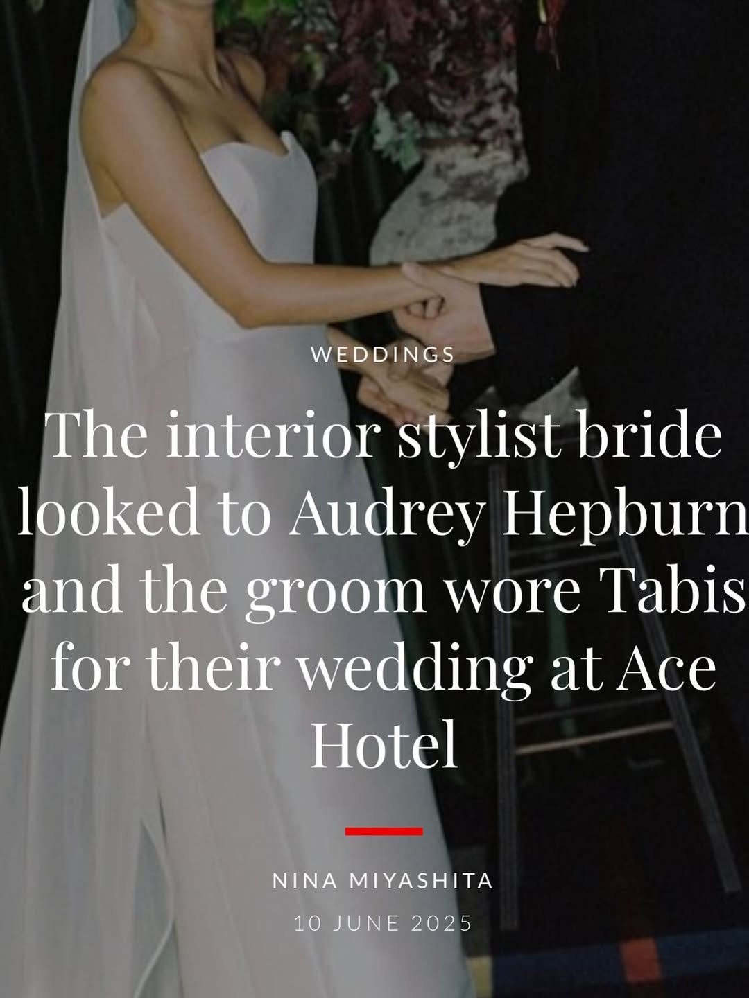 REAL BRIDE | Phoebe Abbott
As featured in Vogue &mdash; Phoebe wore the Marika gown for her modern, inner-city &ldquo;I do&rsquo;s&rdquo; at the Ace Hotel. 

&ldquo;It felt like the perfect little nod to [Audrey] timeless, elegant, but still really m