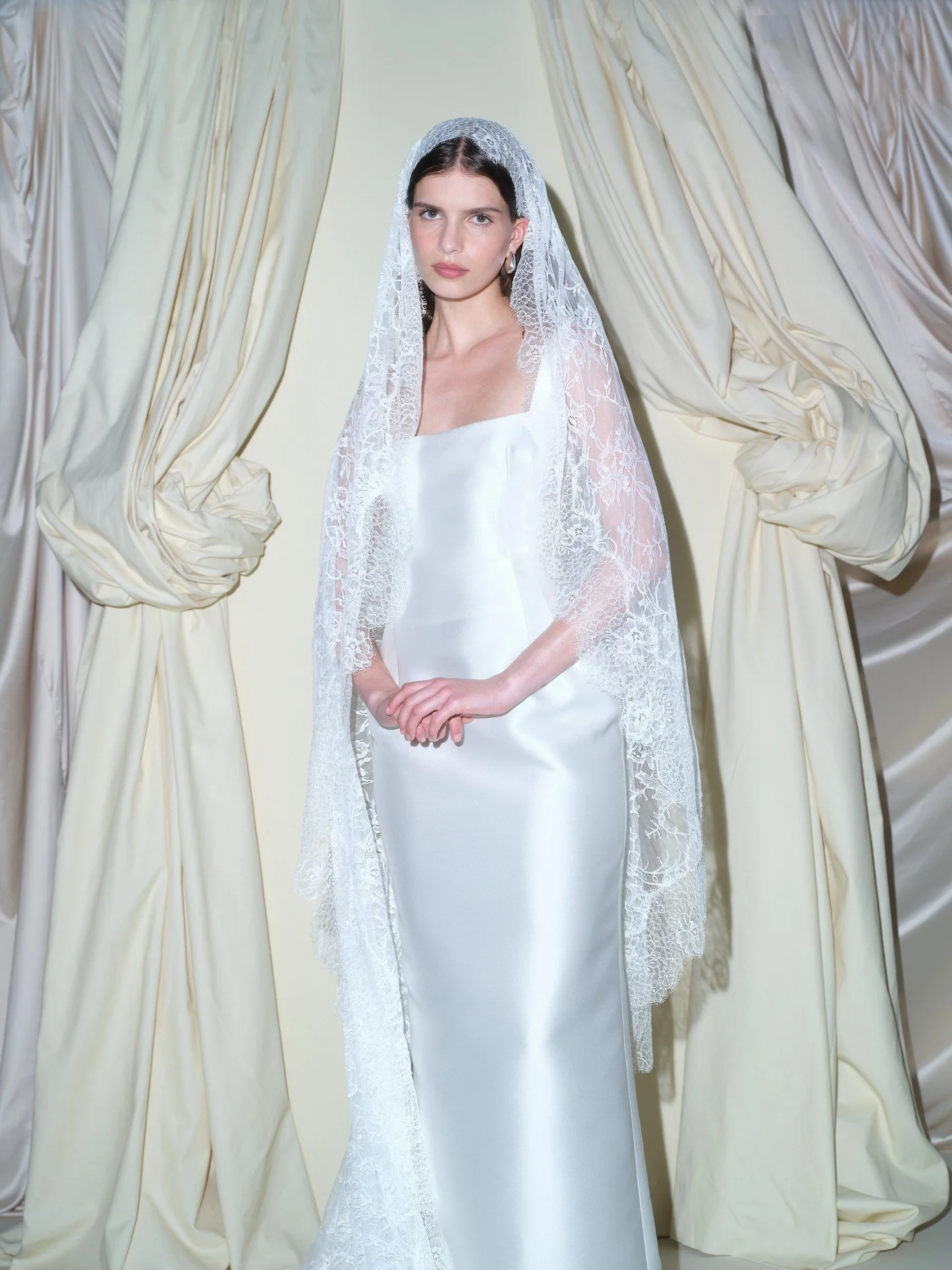 Introducing Anjelica &mdash; the latest arrival to our veil collection. A lace mantilla&ndash;style veil finished with a delicate scalloped edge, available with or without a blusher. Available now at our Paddington boutique and through a small select