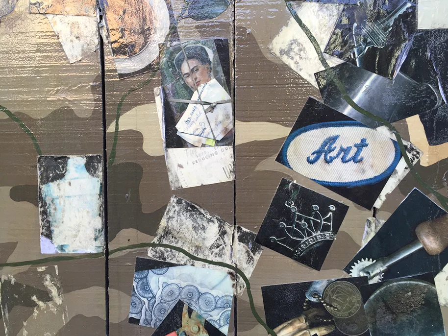 Detail of collage mural in Balmy Alley, Mission District, San Francisco