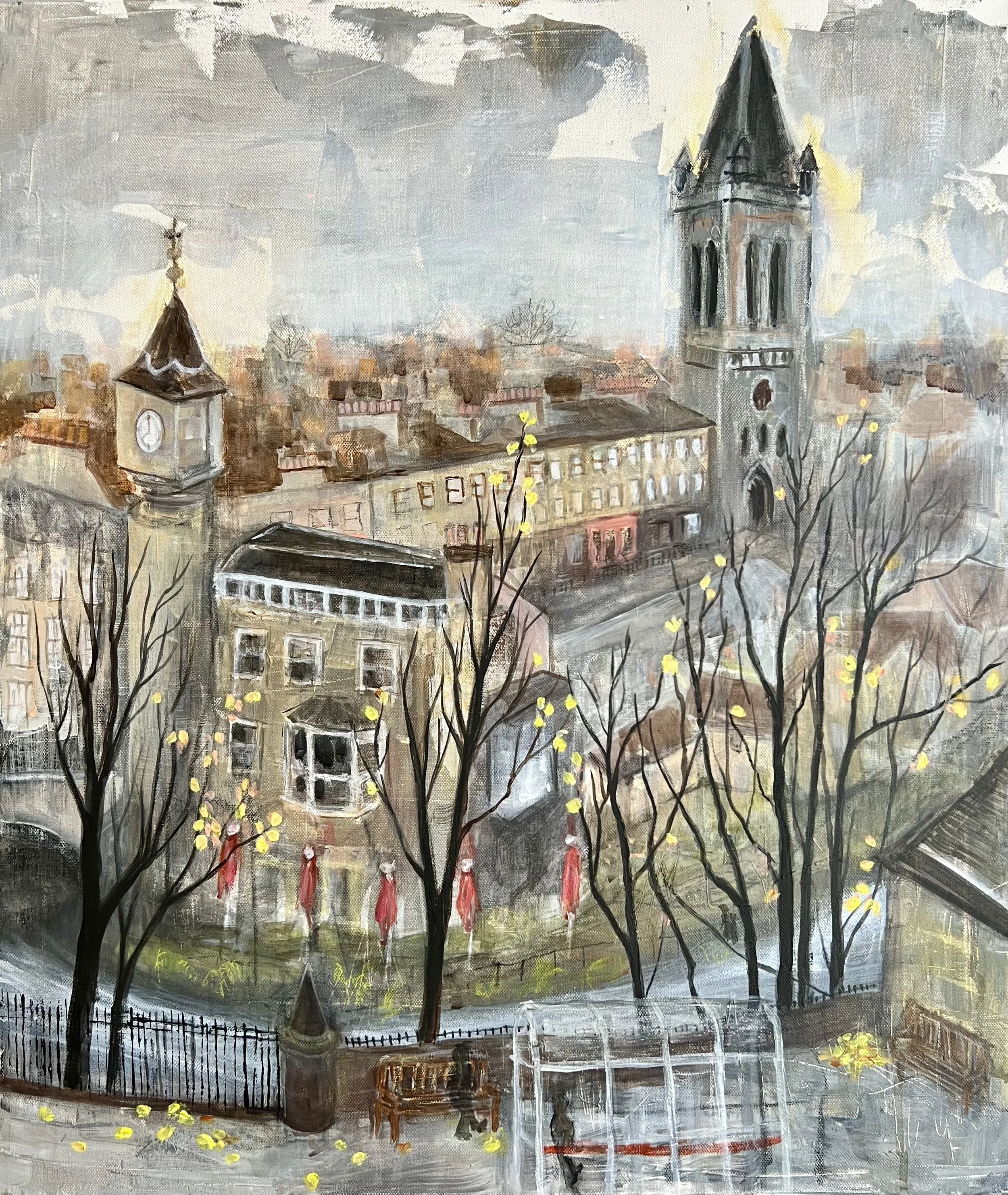 Grey Autumn Day in Stockbridge, Edinburgh - original mixed-media painting
