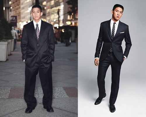 Left: Childish, immature. Right: Confident, go getter.
