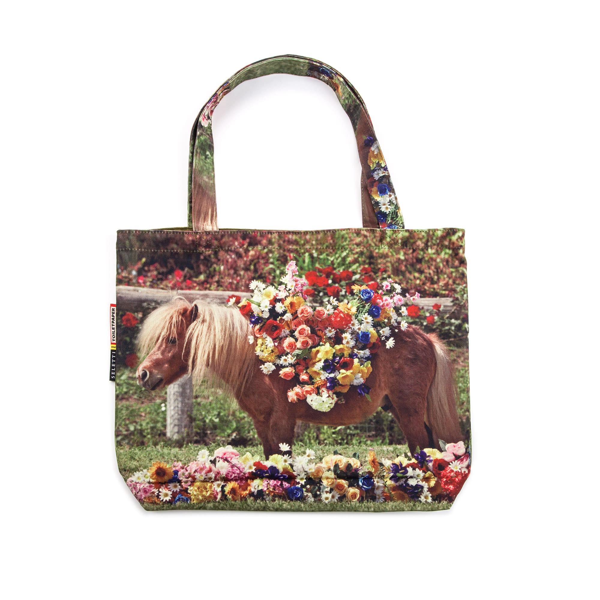 The fun and quirky Pony tote by Seletti wears Toiletpaper