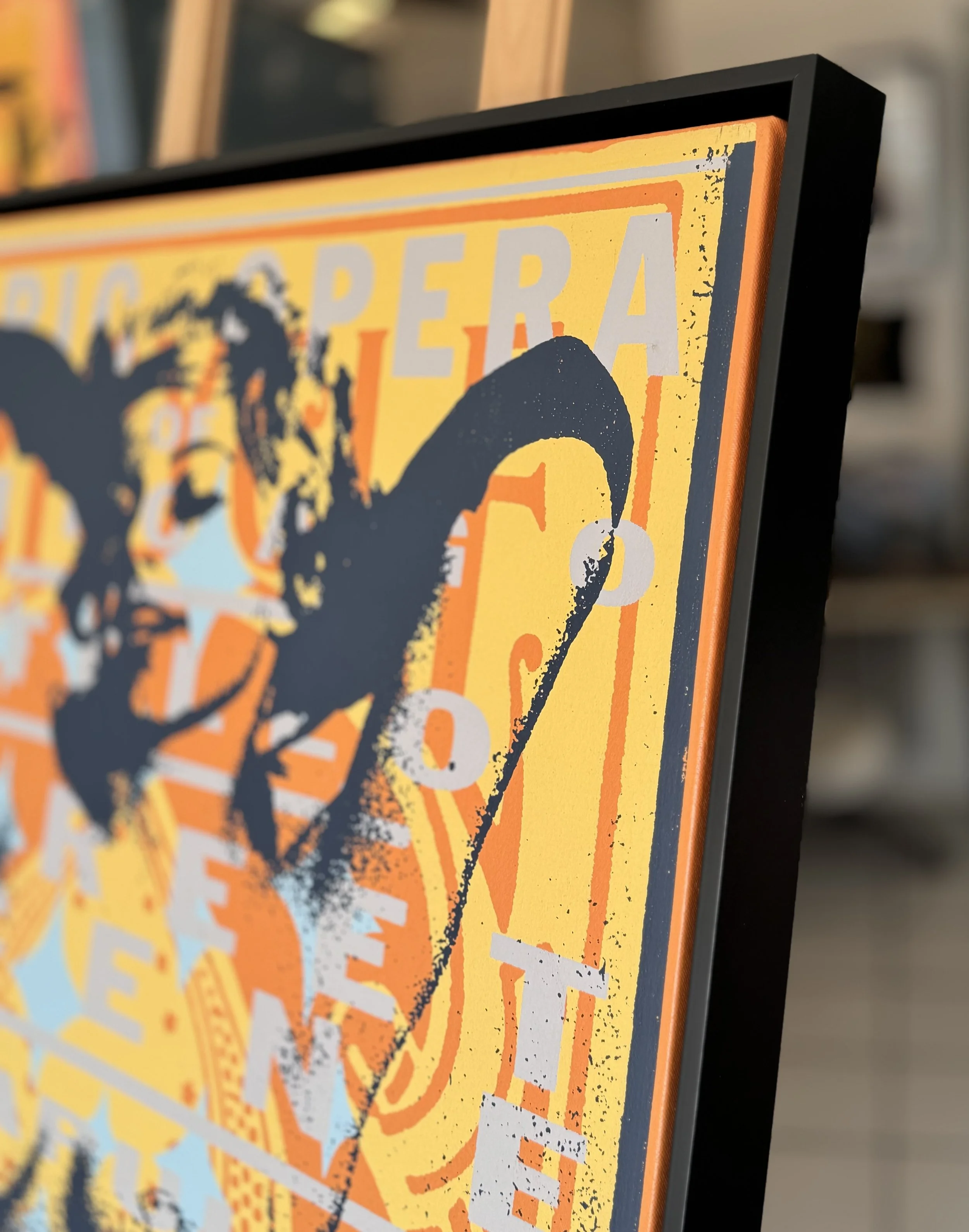 American Stripper peaches 30x40 in blk wood frame side.jpeg