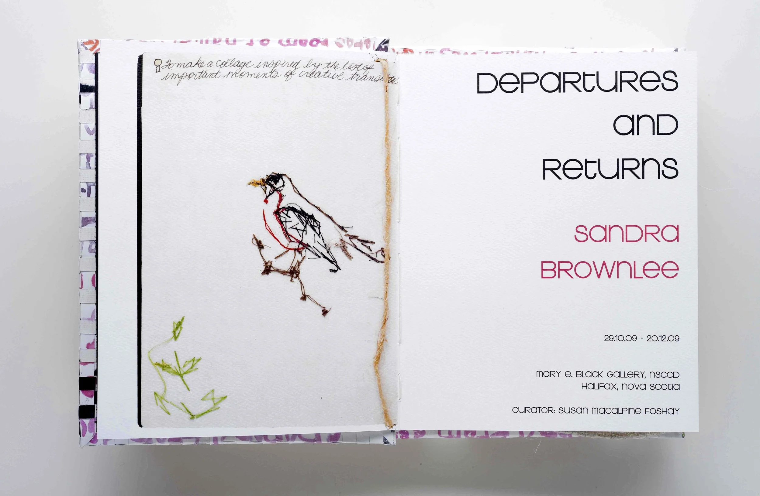 Departures & Returns, 2009, limited edition hand-sewn, limited edition paperback catalogues, 50.00 CAD