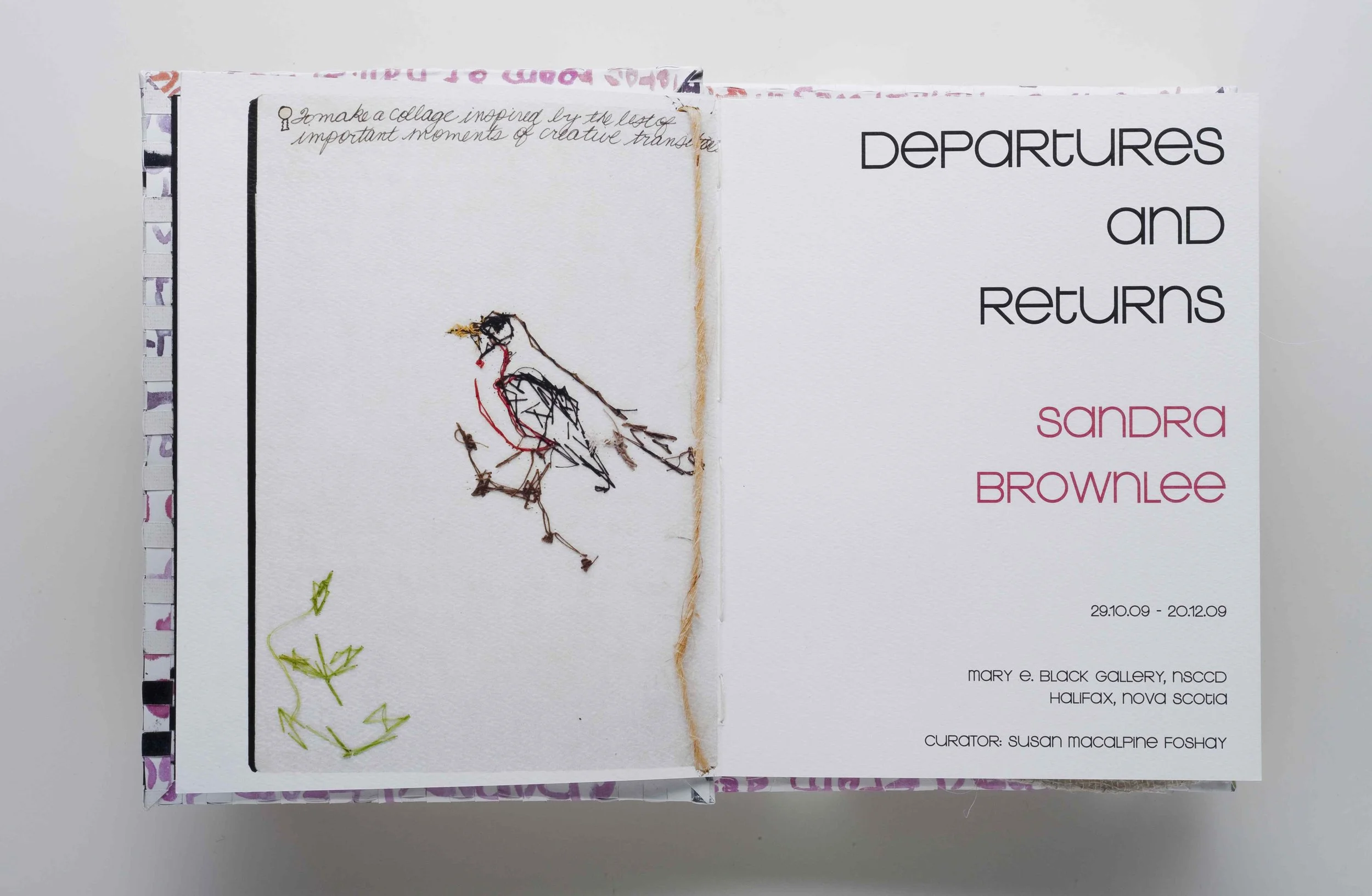 Departures & Returns, 2009, limited edition hand-sewn, limited edition paperback catalogues, 50.00 CAD