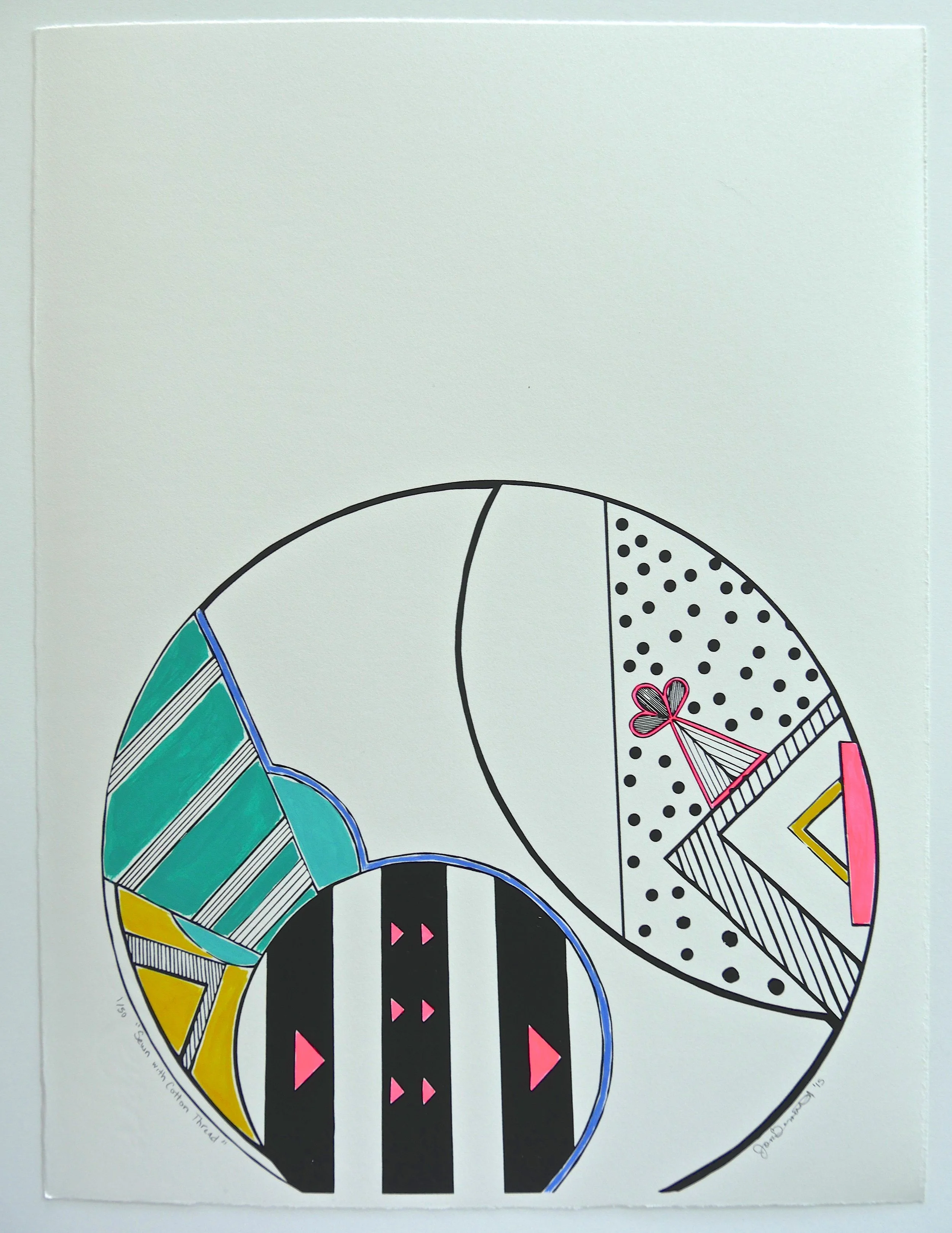Sewn With Cotton Thread- Silkscreen with Acrylic Hand Tinting, 2015, 3 of an edition of 50 for purchase, 11″x15″, 300.00 CAD each, one edition of 50 SOLD