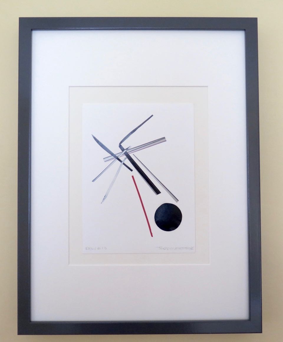 Red Black White #13, 2017, hand cut paper and glue on vellum, 8” x 6”, framed: 17” x 13”, 200 CAD