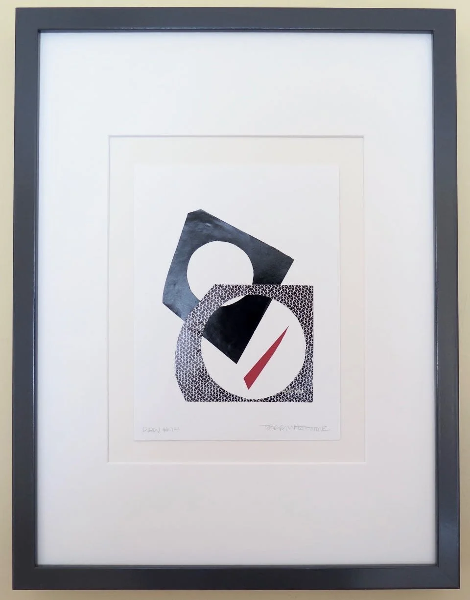 Red Black White #14, 2017, hand cut paper and glue on vellum, 8” x 6”, framed: 17” x 13”, 200 CAD