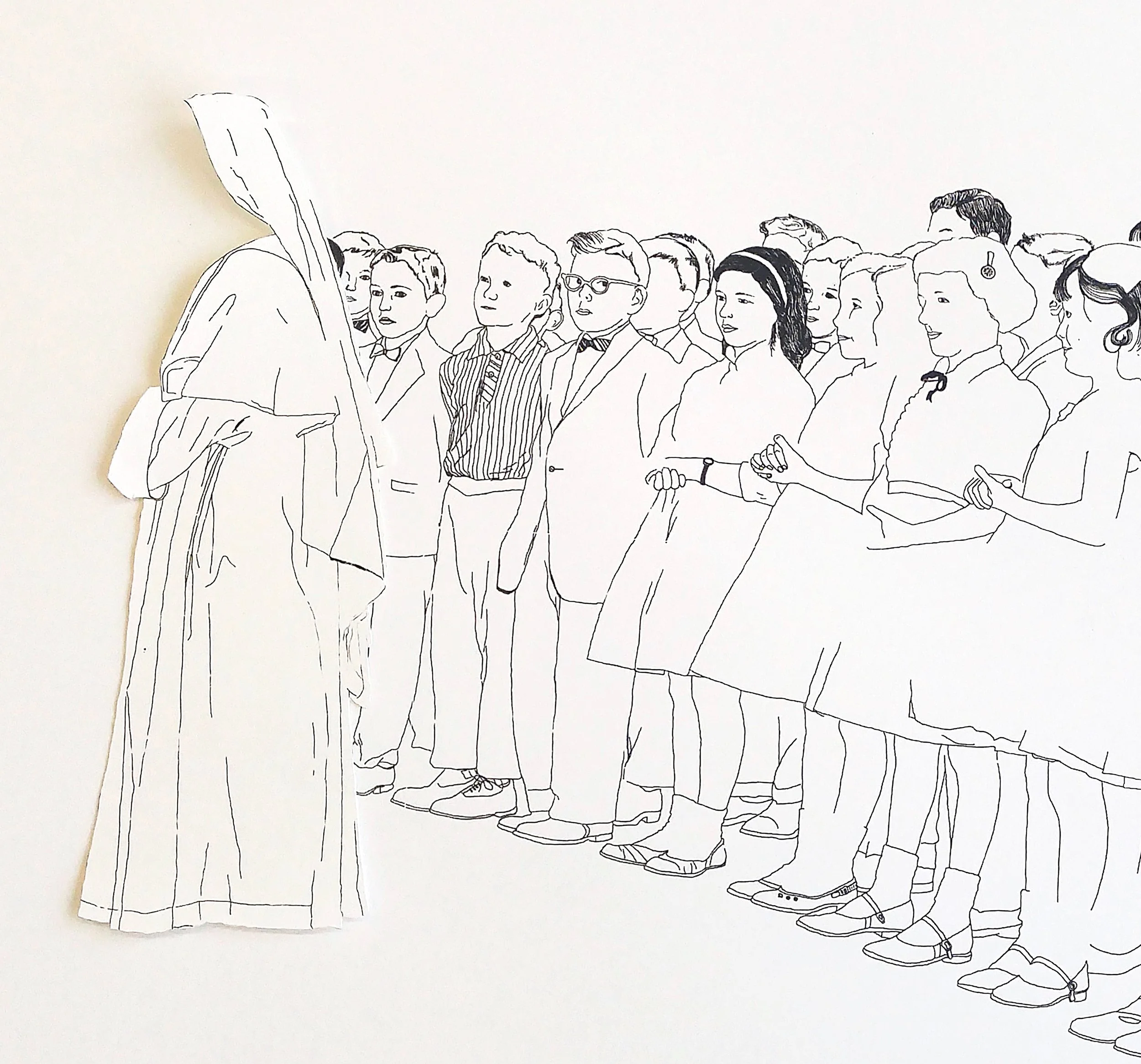 Tirage III (Découpes L’évangeline en images), 2015, 22”X30”, silkscreen and embossments, 200 CAD