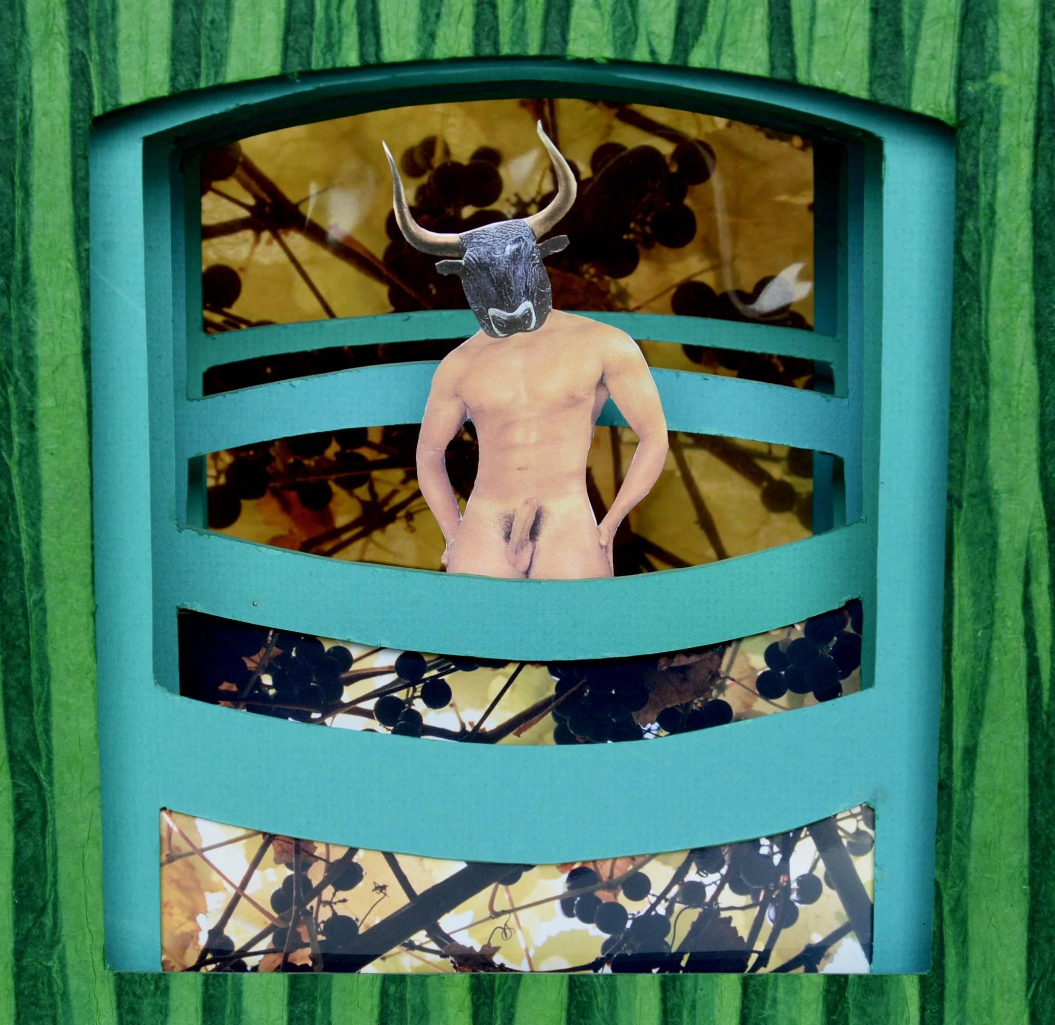 Detail, Minotaur December, 2014, Paper and matt board collage, 9” X 10” X 5”, 400 CAD