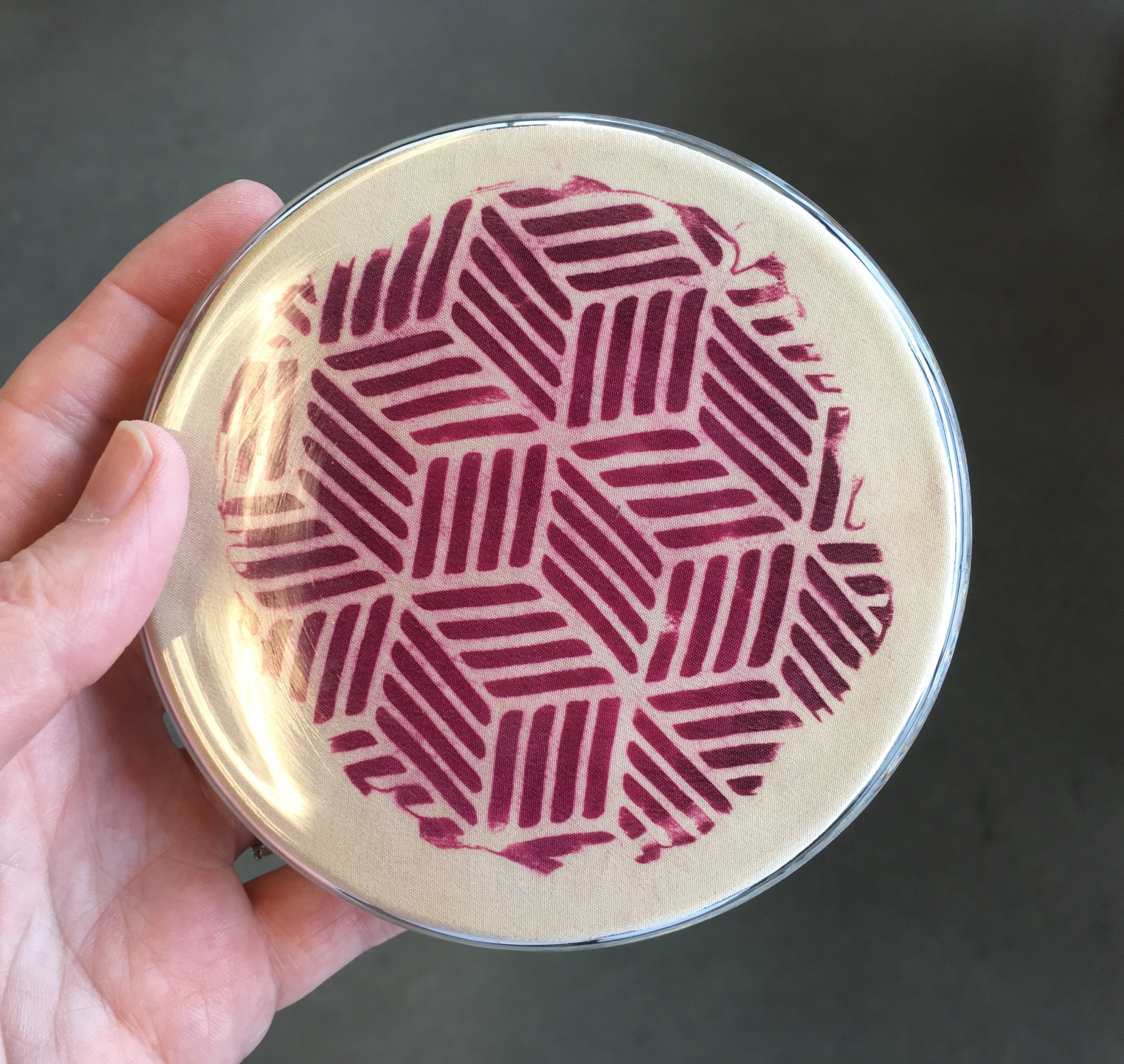 Bacterial Petri Print (untitled), 2017, Bacterial print on silk, glass petri dish, 10cm x 10cm x 4cm, 1 available, 200 CAD