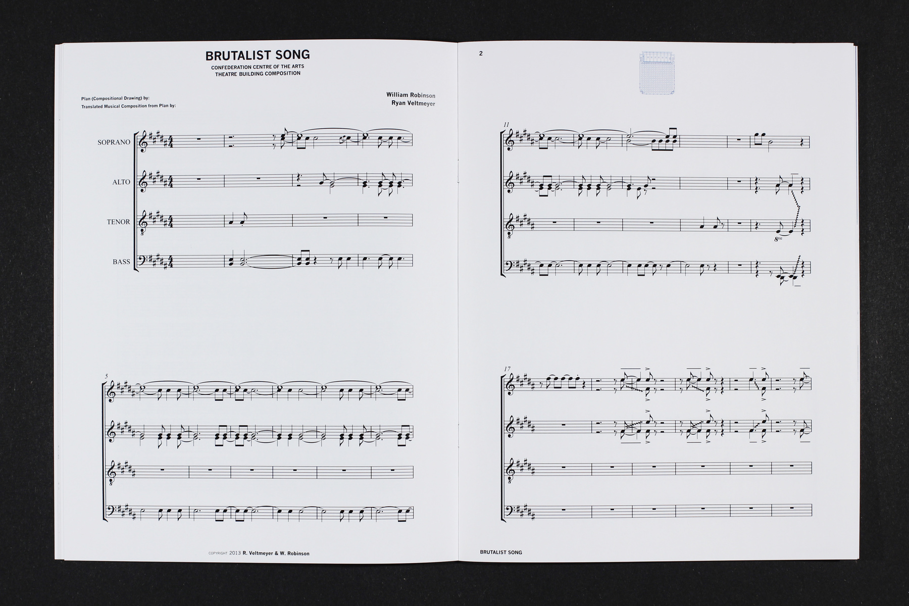 1 edition SOLD - Brutalist Song I - Confederation Centre of the Arts - Theatre Building Composition Booklet, Composition 2014, 2nd Printed Edition, 2016, 27.9 x 21.6 cm, 100 CAD