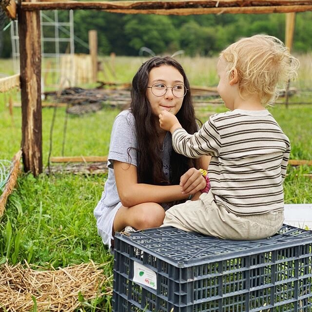 Mila is such a good big sister, Rowan feeds her garden treats. 😘#familygarden #bigsister #loveyoubaby