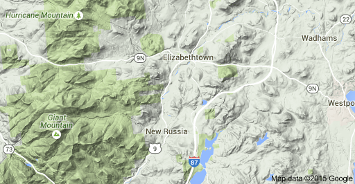Terrain surrounding Elizabethtown, NY