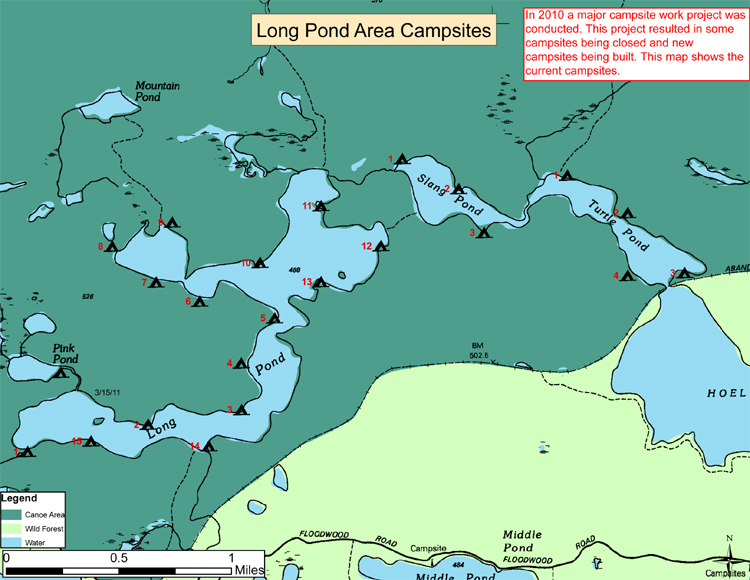 Map of campsites on Long Pond, via New York state's DEC website