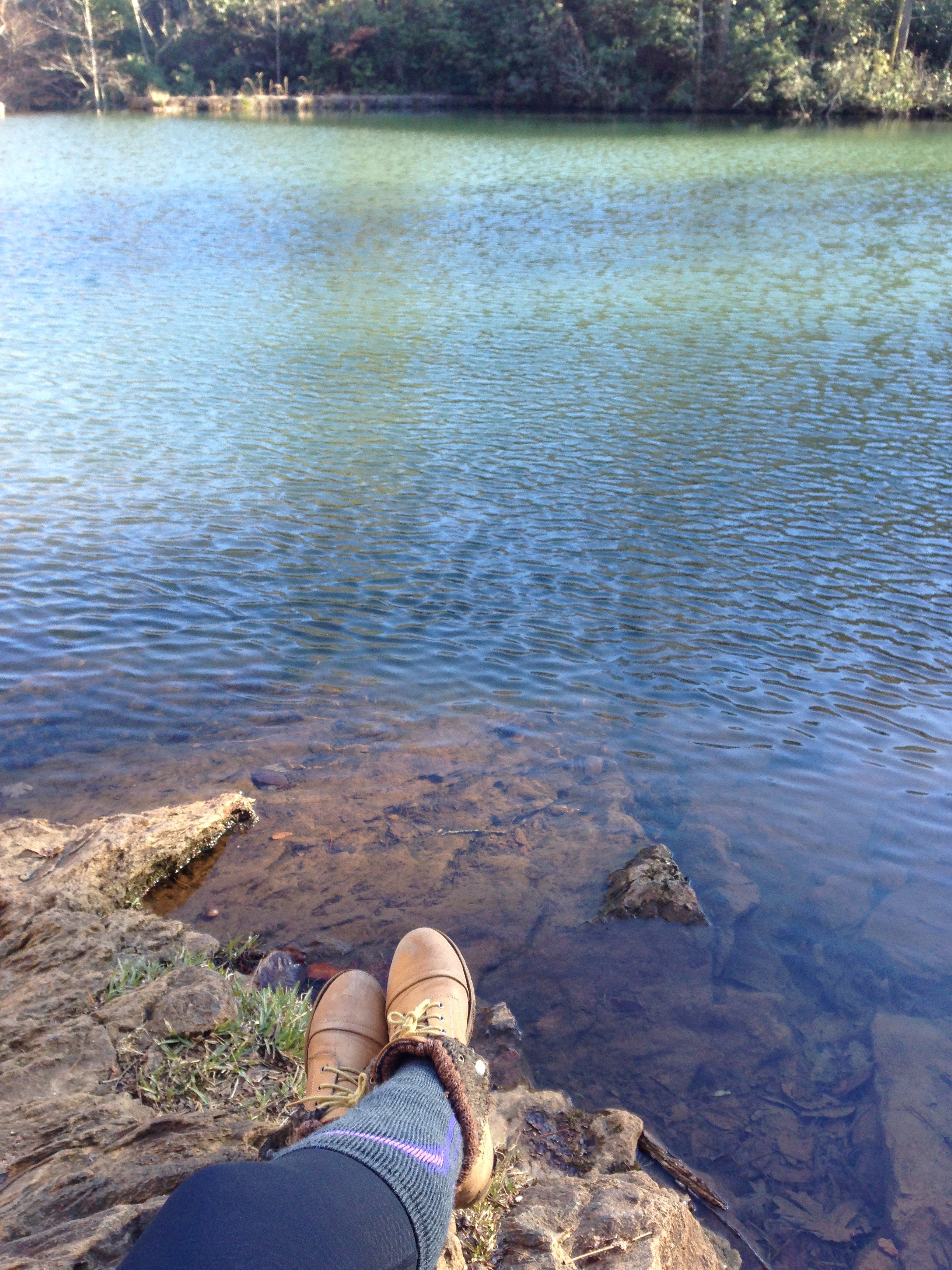 Feet up and happy.