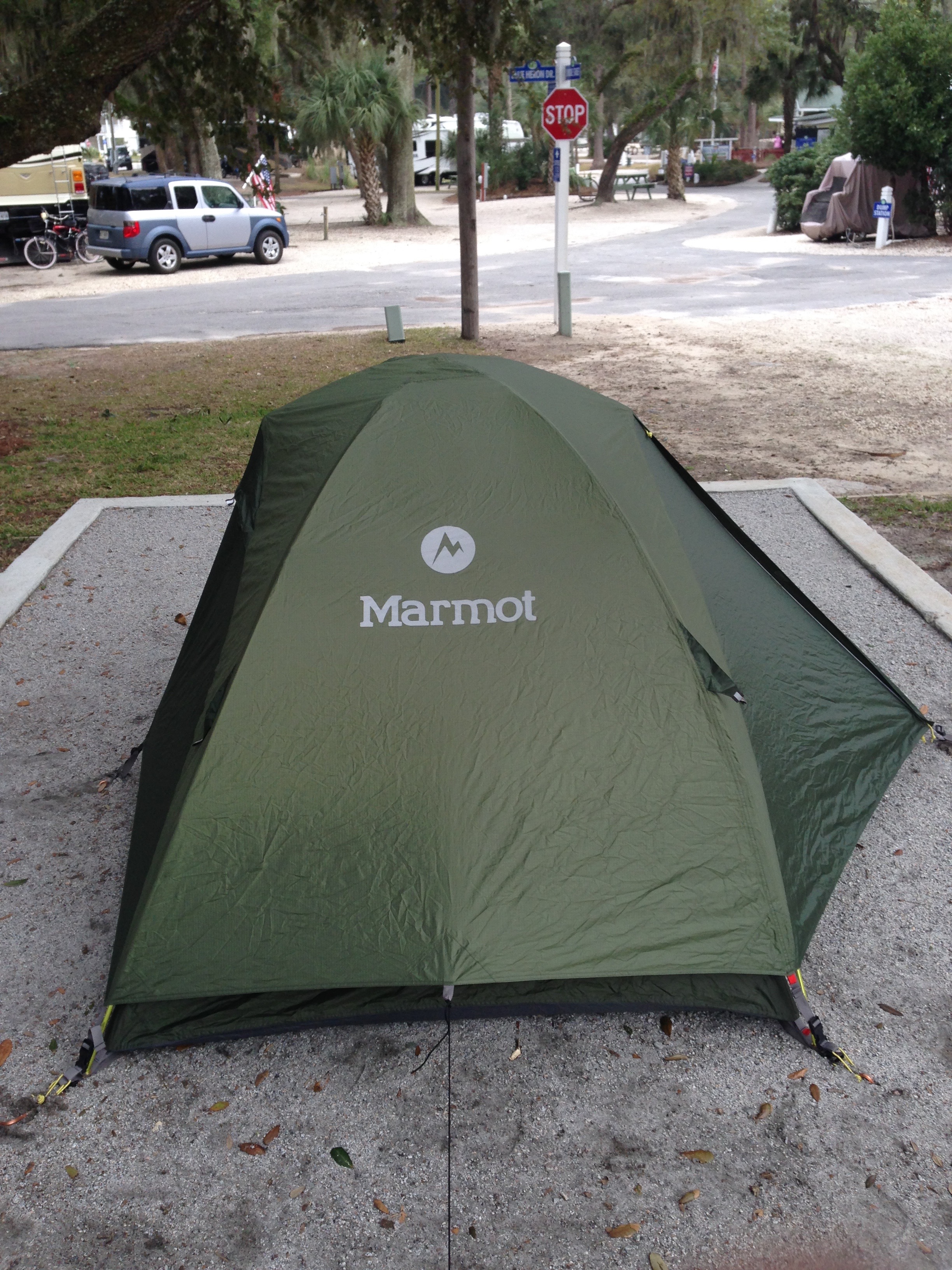 Tent setup. Not a lot of privacy, but can't beat the price!