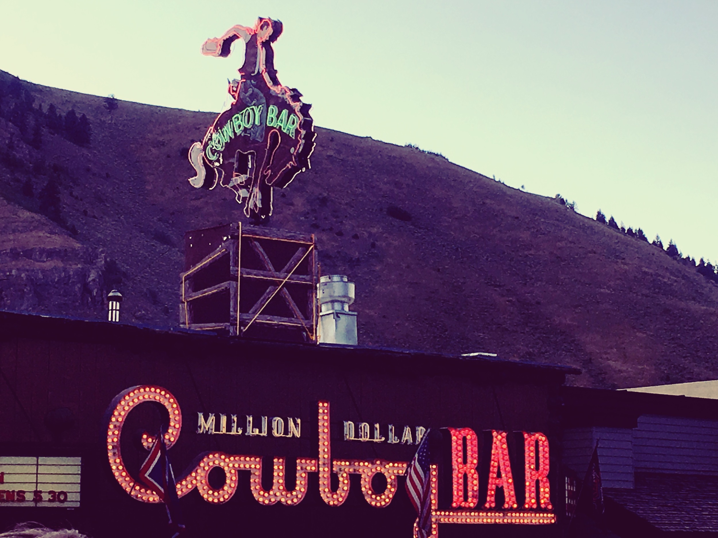Million Dollar Cowboy Bar, Jackson, WY, in operation since the 1890s. The likes of Waylon Jennings, Hank Williams, and Willie Nelson have performed here.
