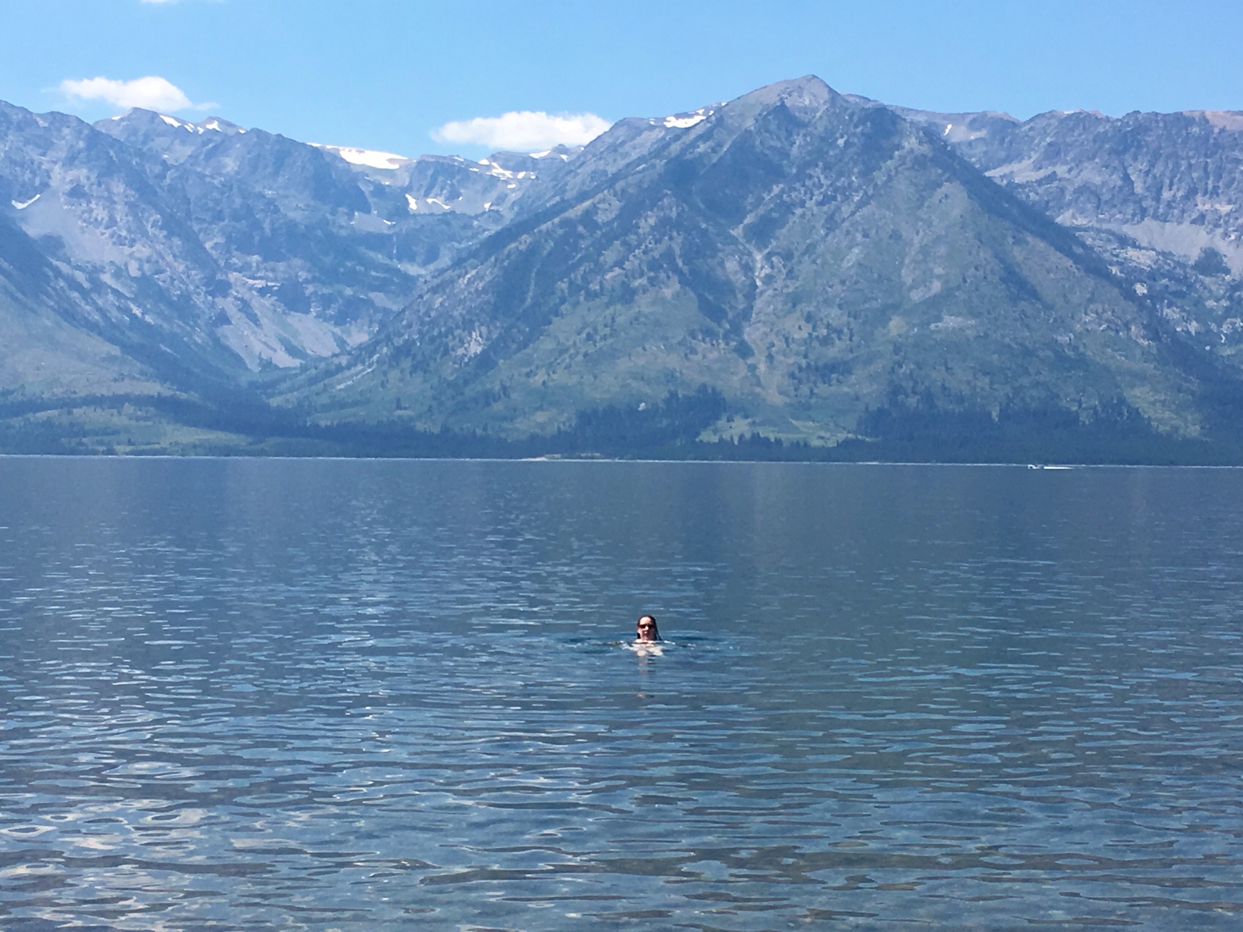 Liz enjoys a lake splash.