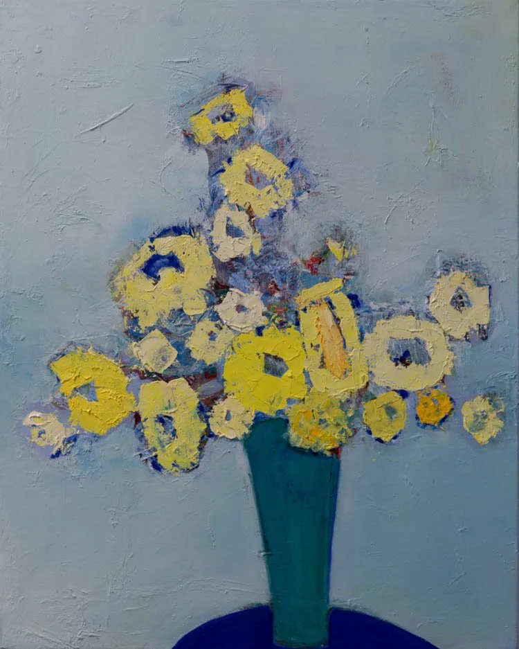 Teal Vase on a Blue Table