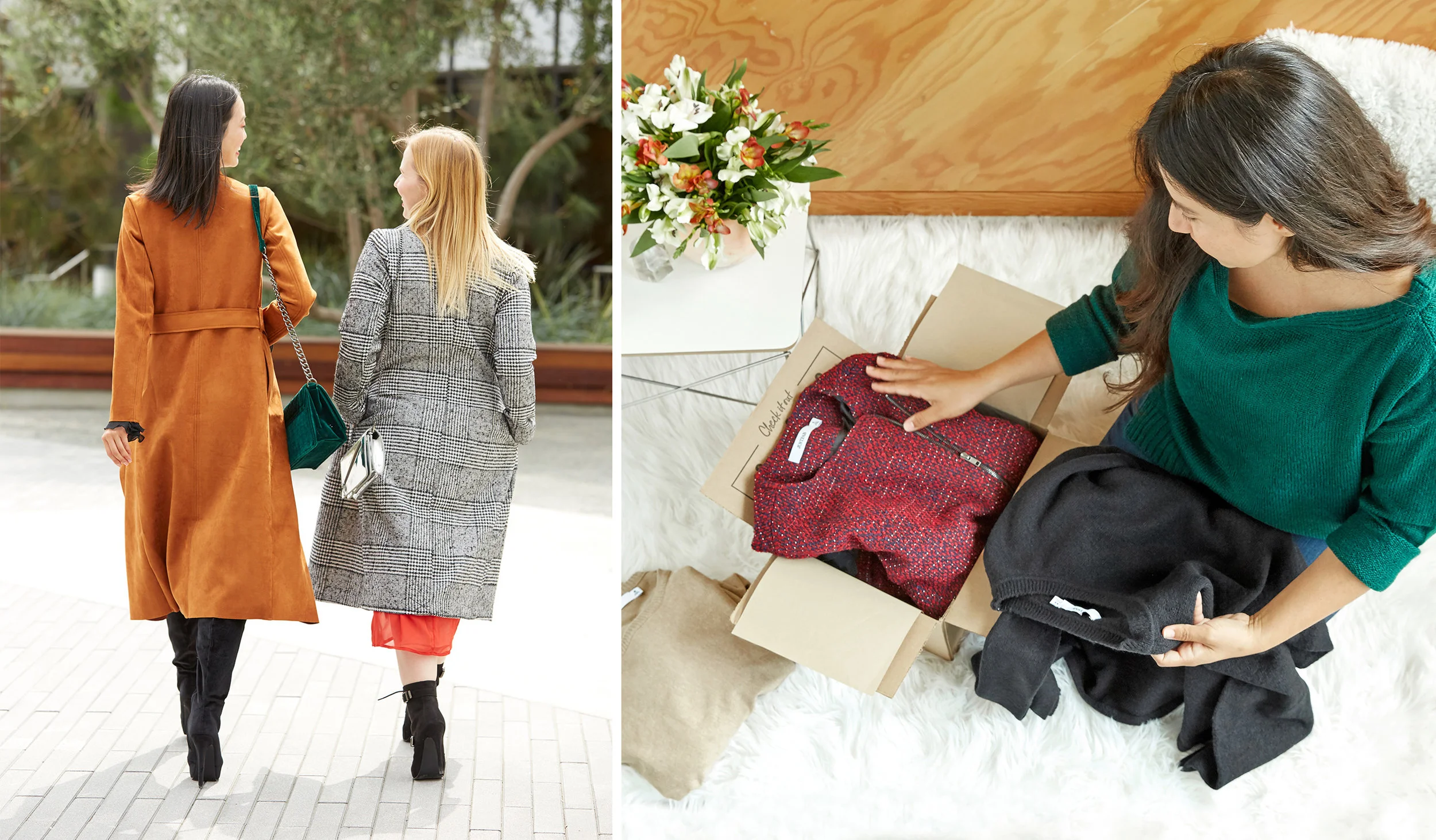 PS needed to have a separate look and feel from JustFab while still feeling related. I lead art direction on the photo shoots to give them more of a lifestyle blogger feel: natural light, non-professional models, and cozy, home-like settings. The design has a bit more of a hand touch to it and are often more cheeky than the JustFab brand.