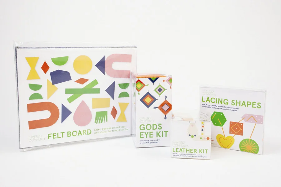 Package design for Crafting Community kits - a fun way to bring the crafts from the events home with you to do yourself.