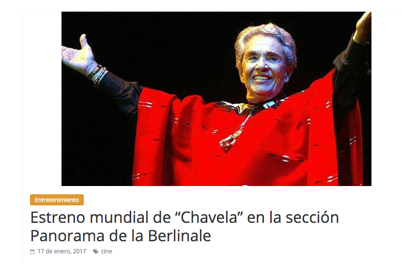 World premiere of "Chavela" in the Panorama section of the Berlinale