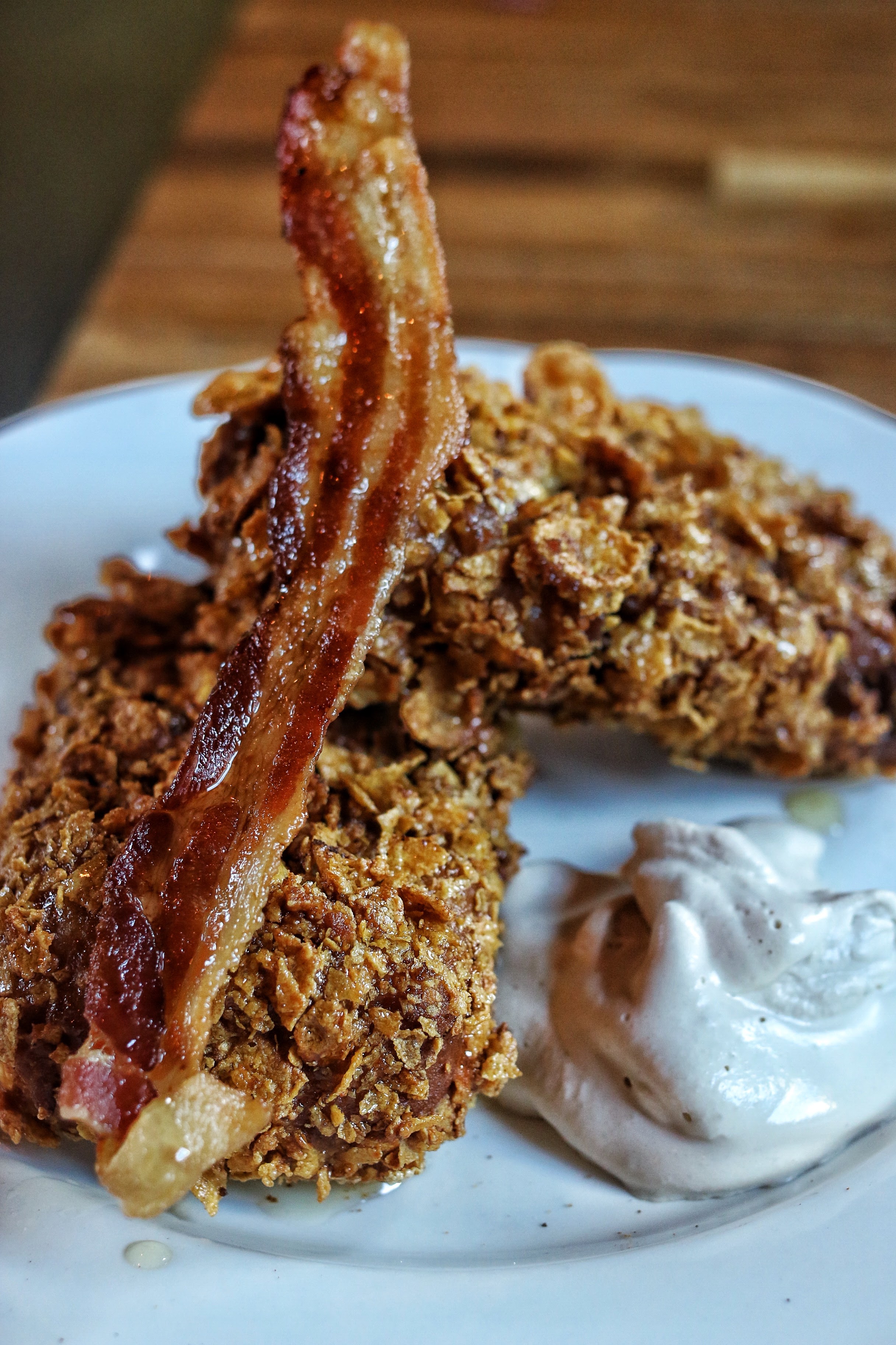  cornflake crusted french toast with bacon 