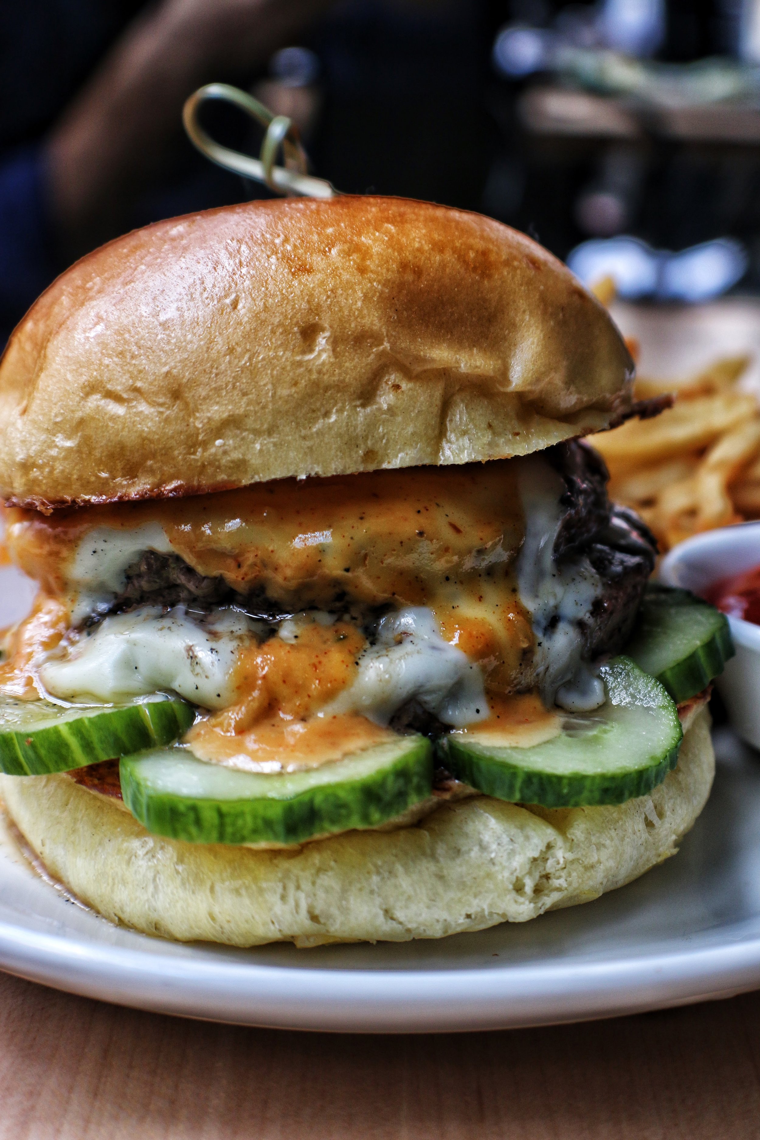  Bleecker Burger, Double Patty, Potato Roll, Secret Sauce, House Pickles &amp; Fries 