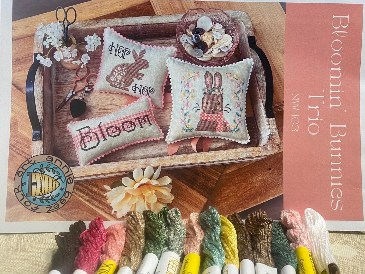 Kit - Bloomin' Bunnies Trio (pattern and silk floss) , by Annie