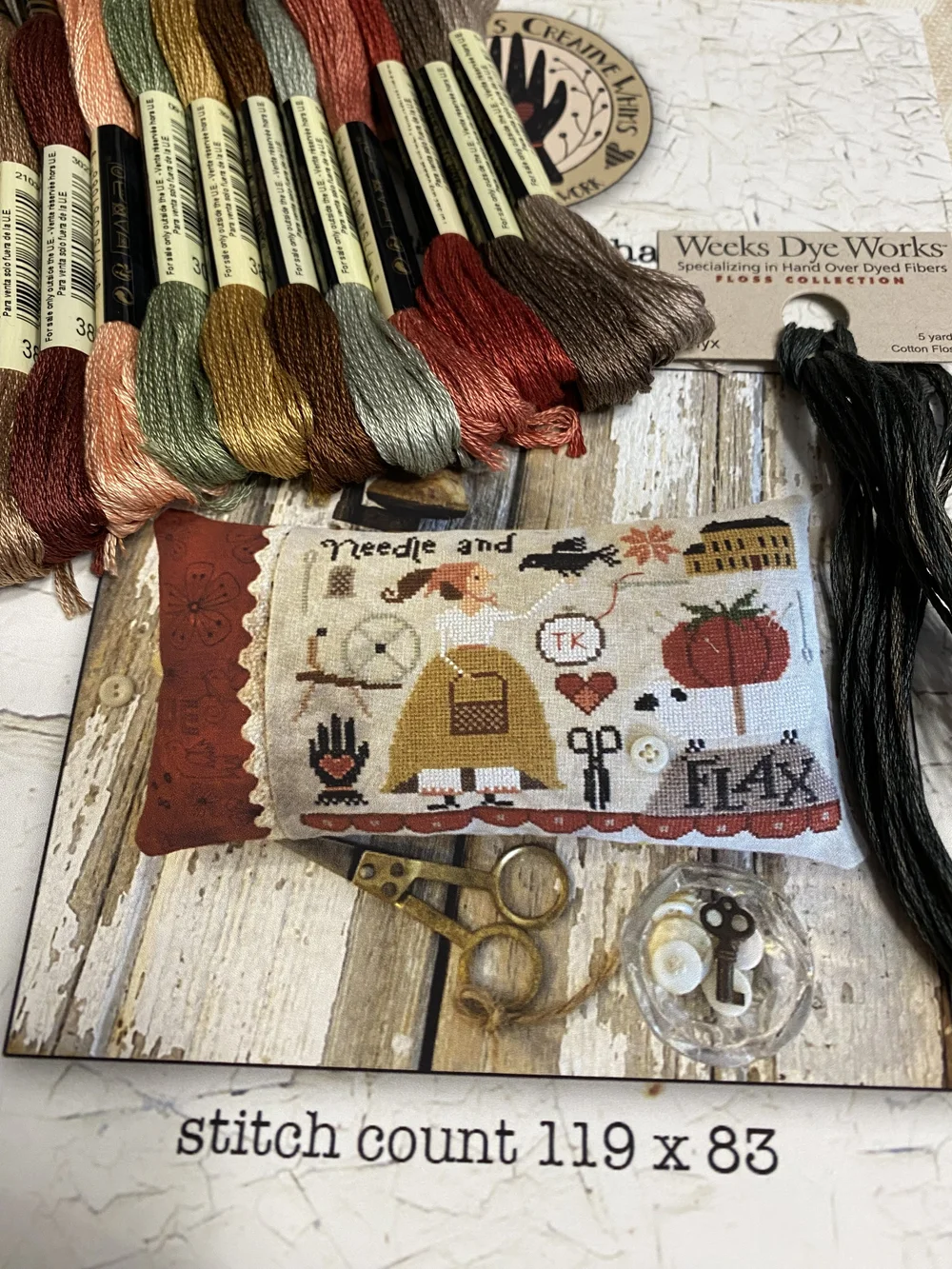 Kit - Needle & Flax (Pattern and floss), by Teresa Kogut