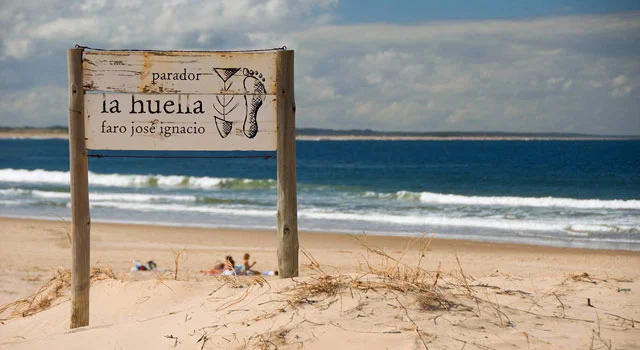 La Huella (the footprint) sign for Jose Ignacio ’s signature beachside restaurant