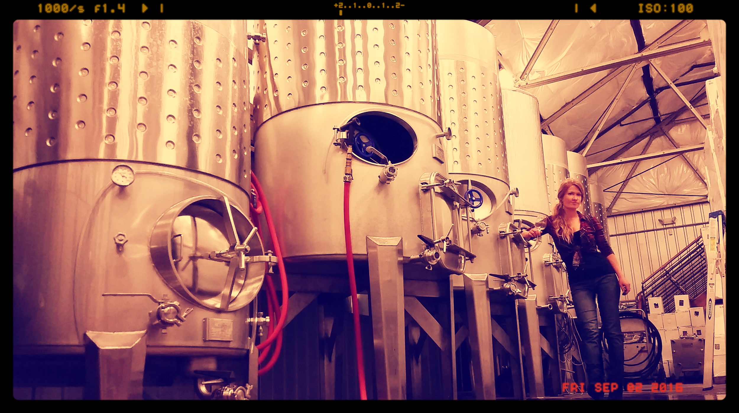 Lauren Y. Zimmerman in tank room at Port of Leonardtown Winery in Southern Maryland