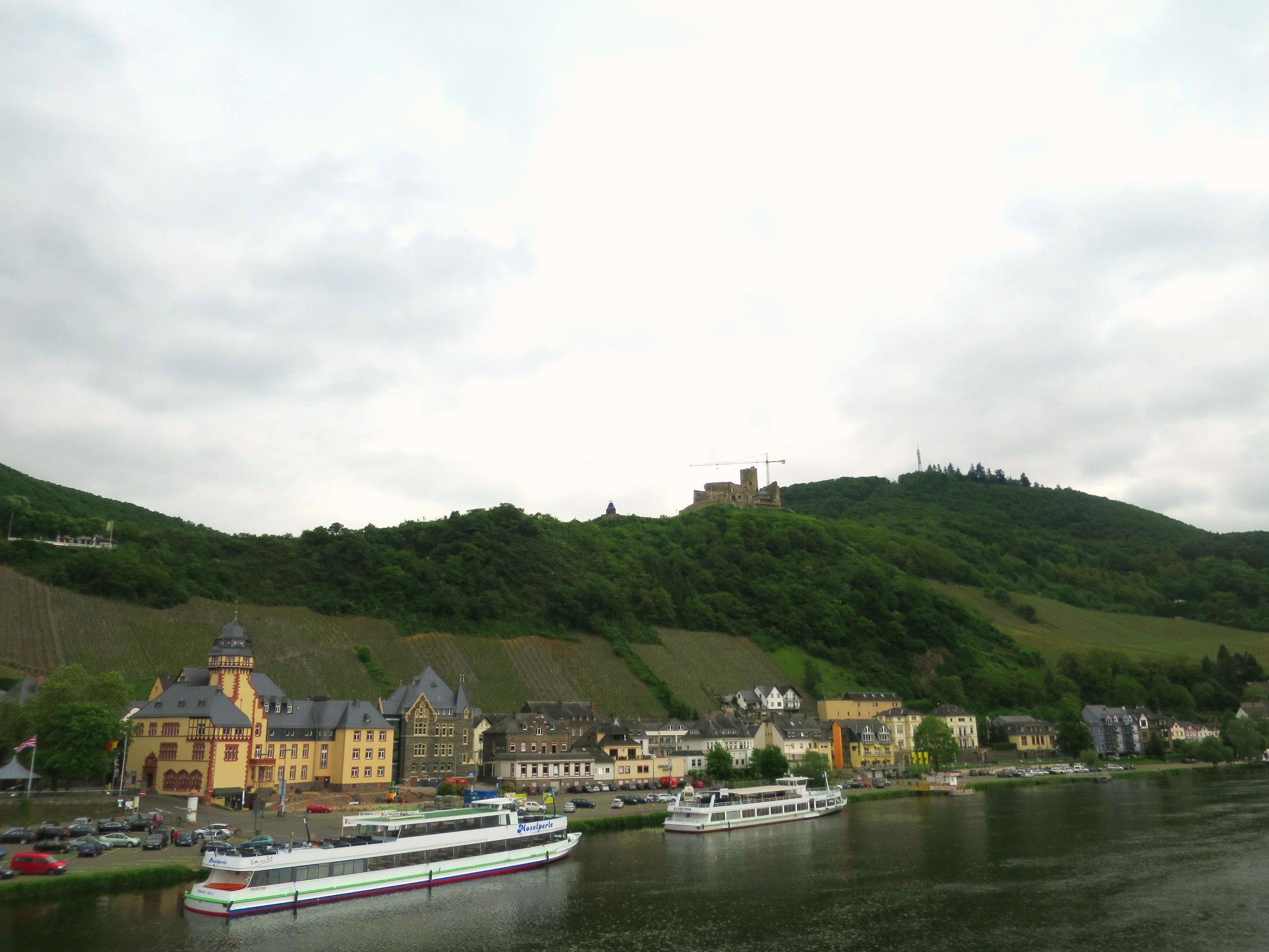 The ruins of Landshut Castle seen above the town of Bernkastel - Kues. A popular port for river cruises.