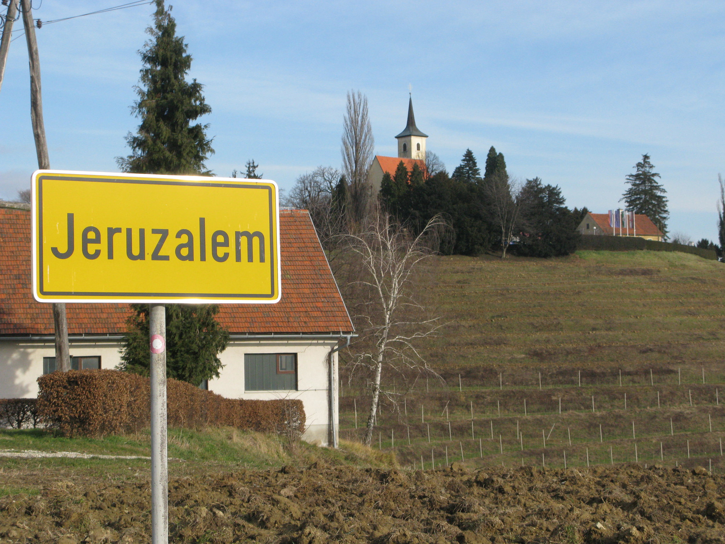 View of Jeruzalem with the sign