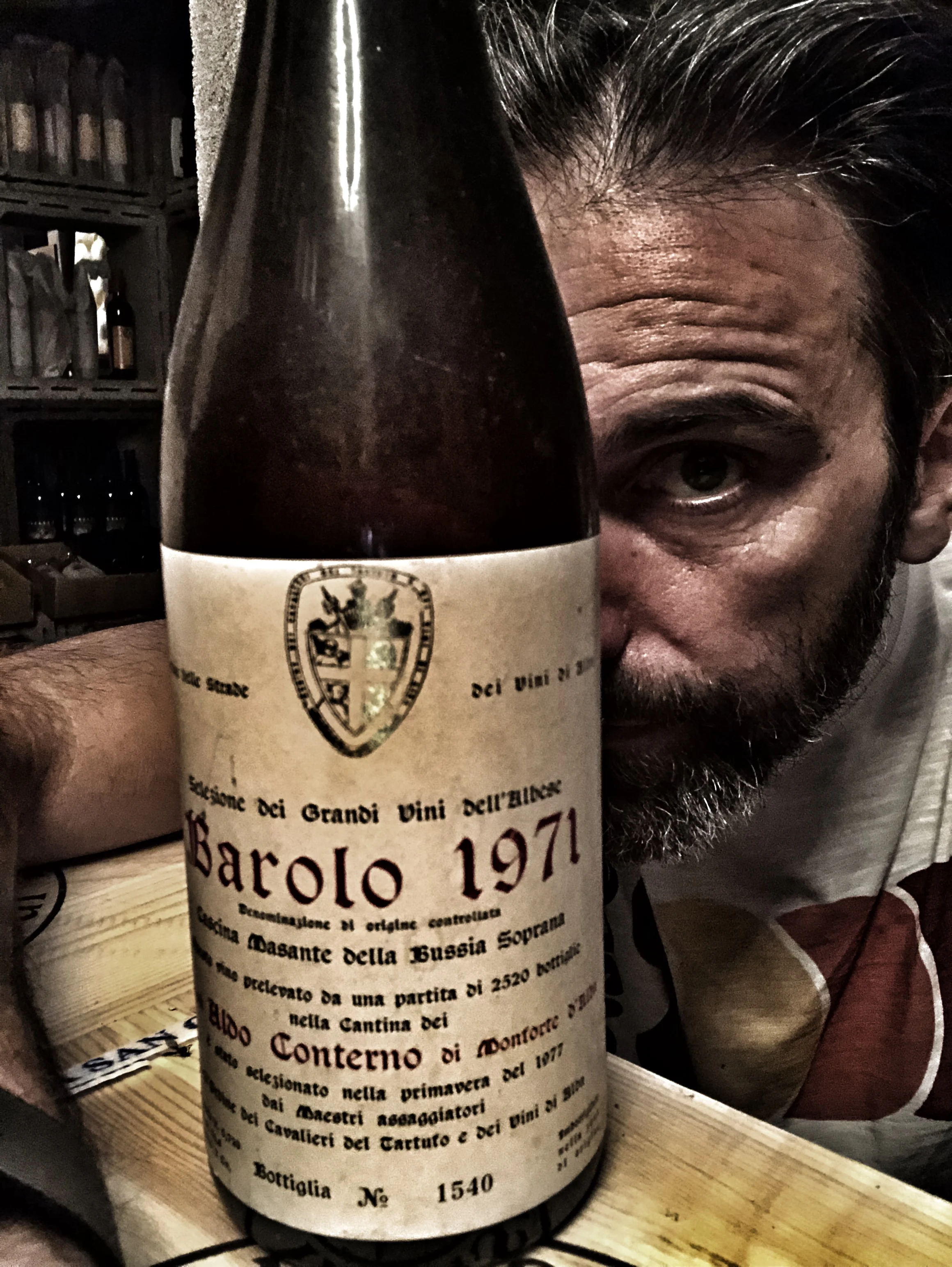 With an immortal bottle of 1971 Conterno Barolo just before drinking it.