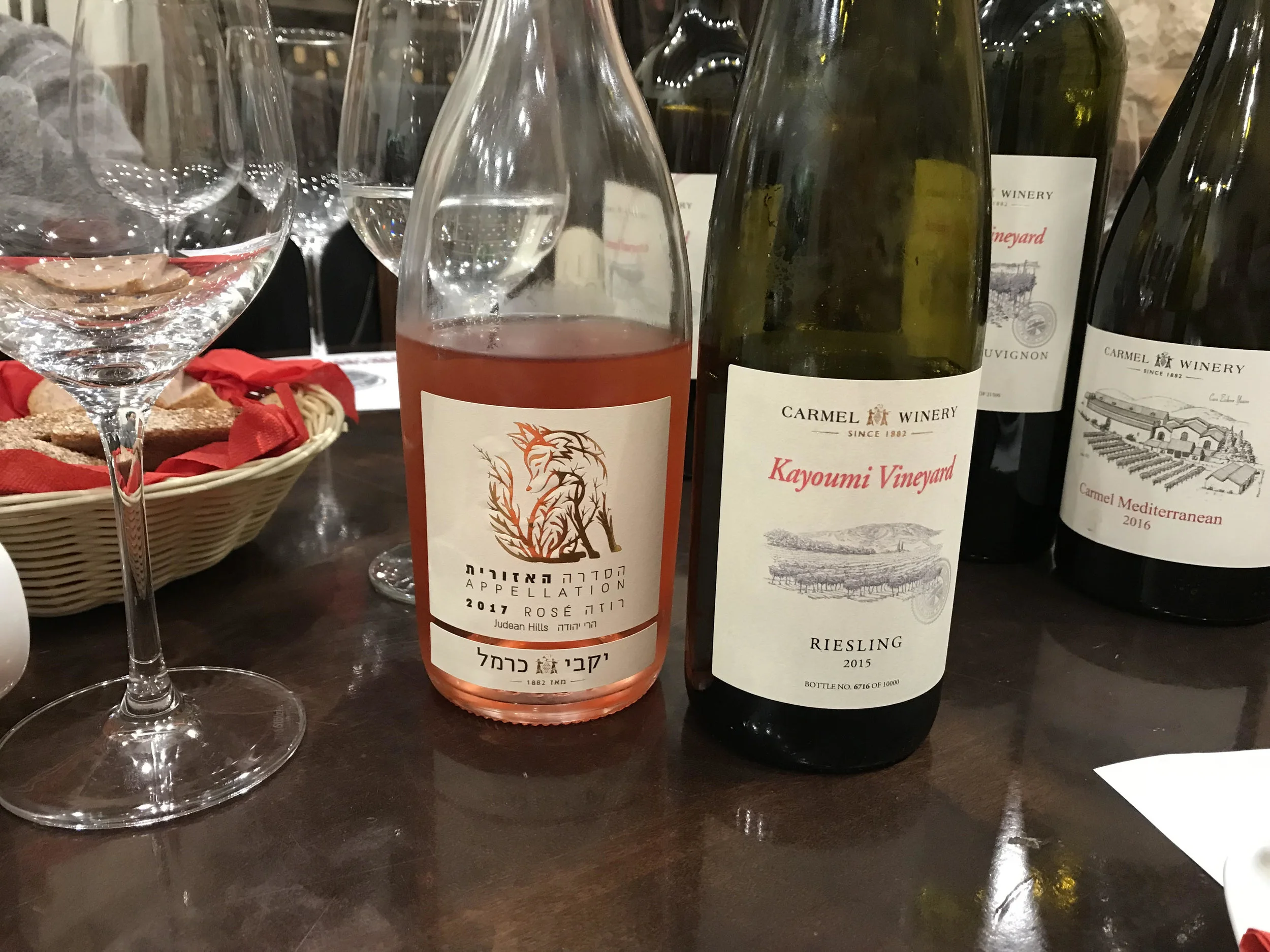 Bottles of Carmel Winery wines. Credit Svetlana Bekker