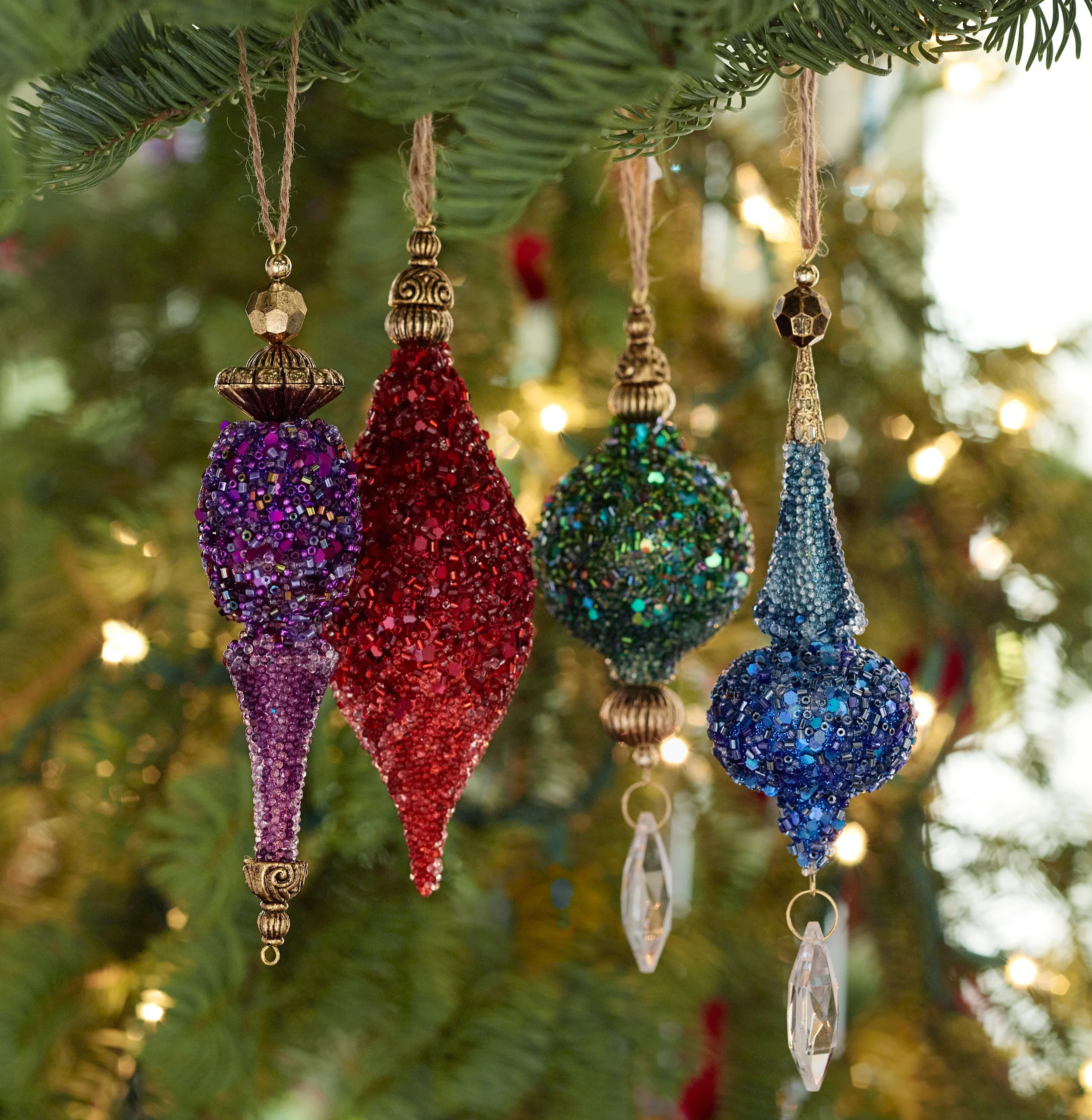 jewel tone ornaments from Pottery Barn