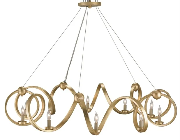 Orli Chandelier of Wrought Iron finished in Contemporary Gold Leaf. Photo: Currey & Company.