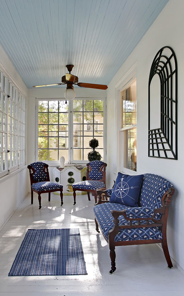 Blue and White Sitting Area