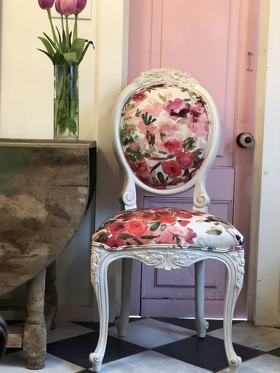 Pretty in floral pinks with a whitewash finish. Photo: Chair Whimsy