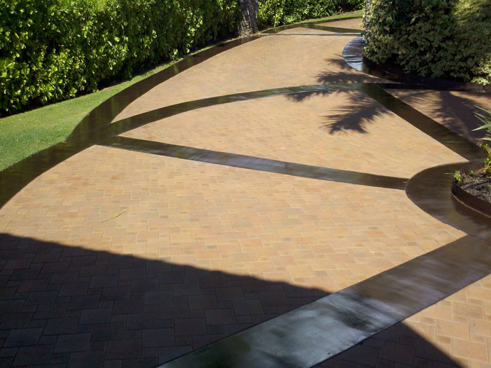 Paver Driveway w/ Stained Concrete Border