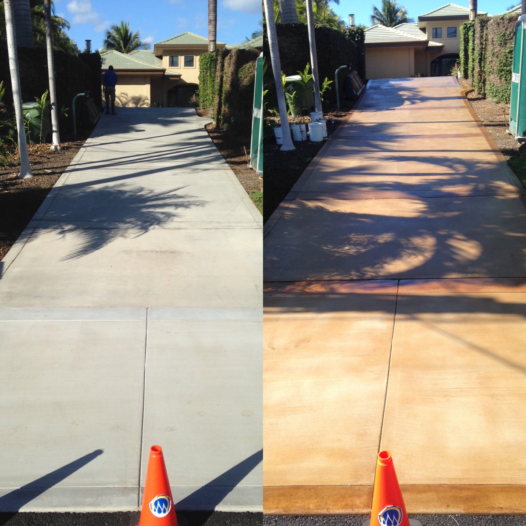 before & after driveway staining
