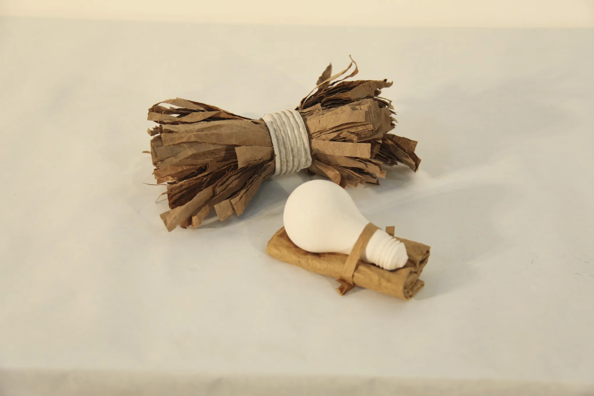 Plaster Light Bulb (RH) and Kraft Paper Cut-Offs (UW), 2012