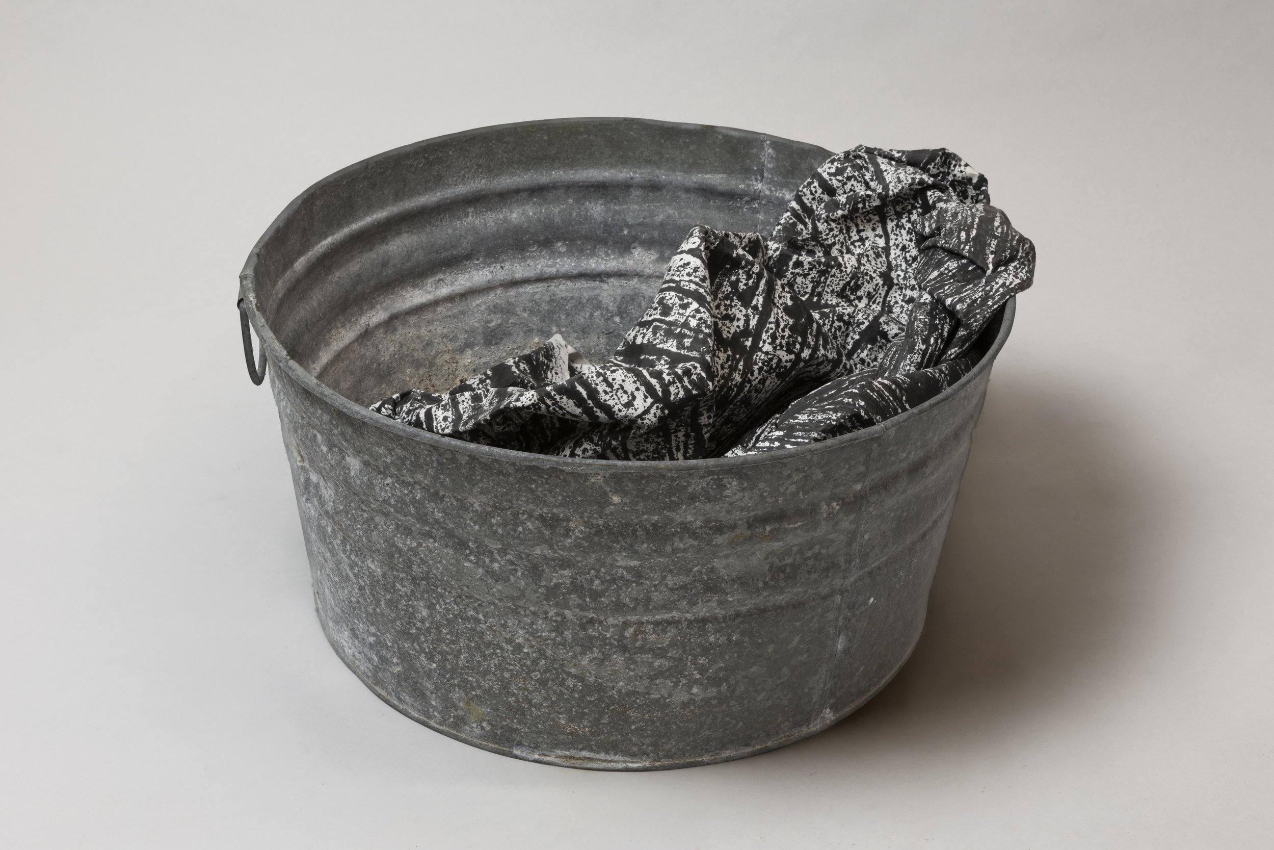  What Remains 8, 2025 vintage galvanized metal washtub, India ink, blotter paper 