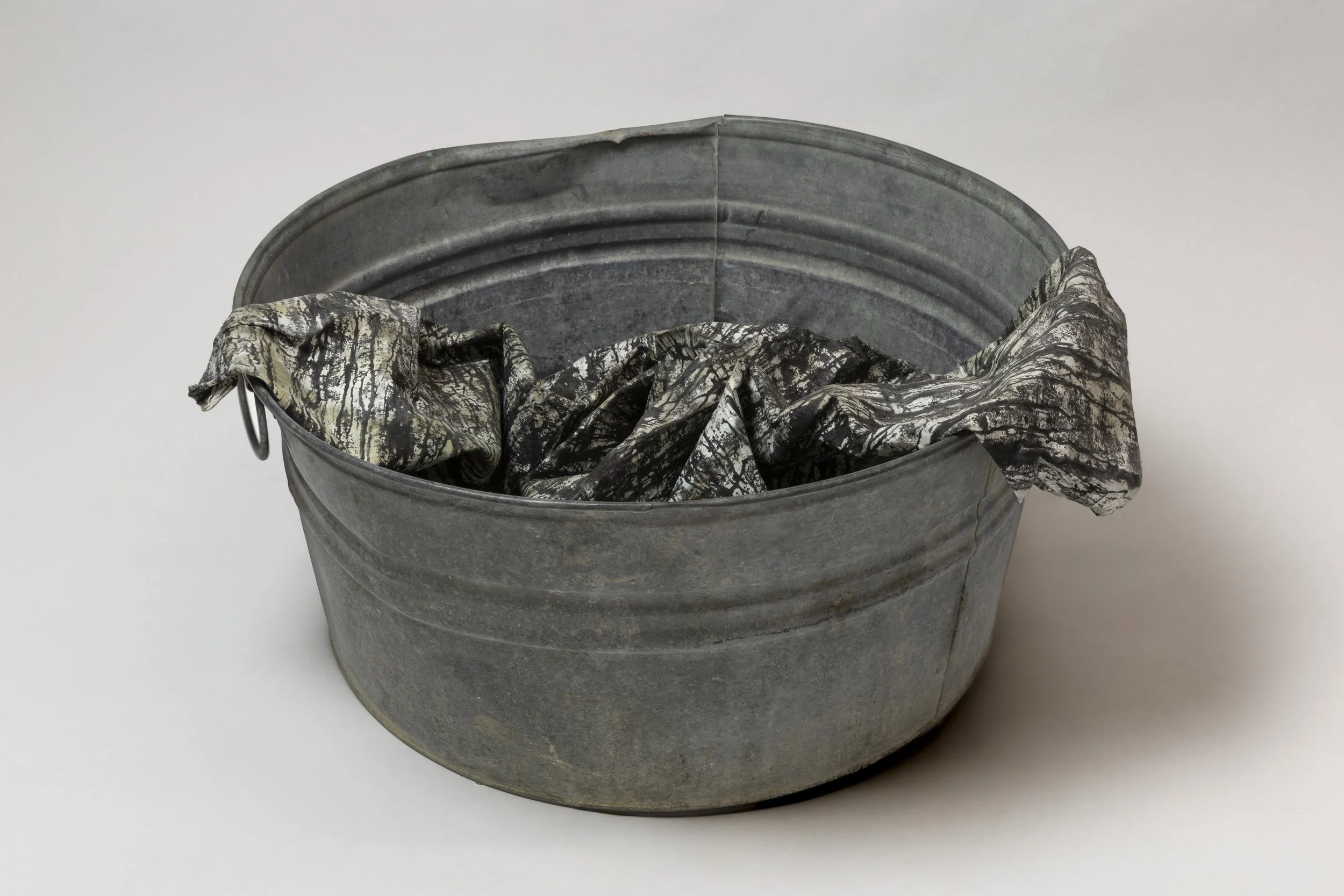  What Remains 7, 2025 vintage galvanized metal washtub, India ink, blotter paper  