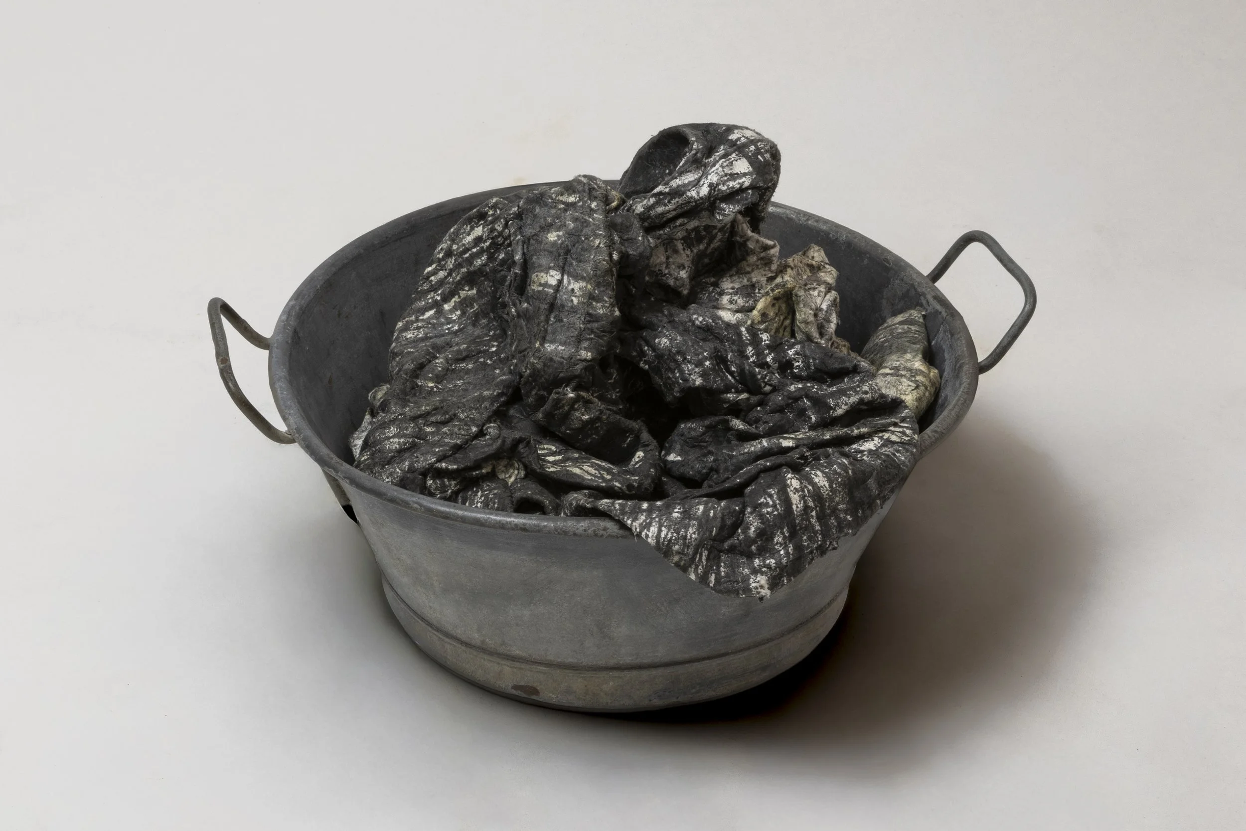  What Remains 10, 2025 vintage galvanized metal washtub, India ink, blotter paper 