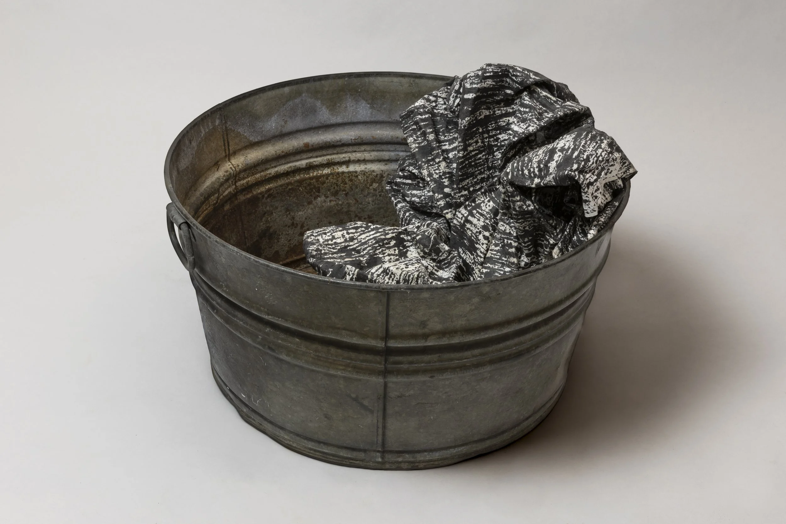  What Remains 9, 2025 vintage galvanized metal washtub, India ink, blotter paper 